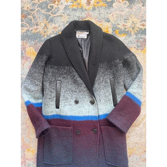 T by Alexander Wang Horizon Stripe Double-Breasted Ombre Wool Car Coat - Picture 6 of 15